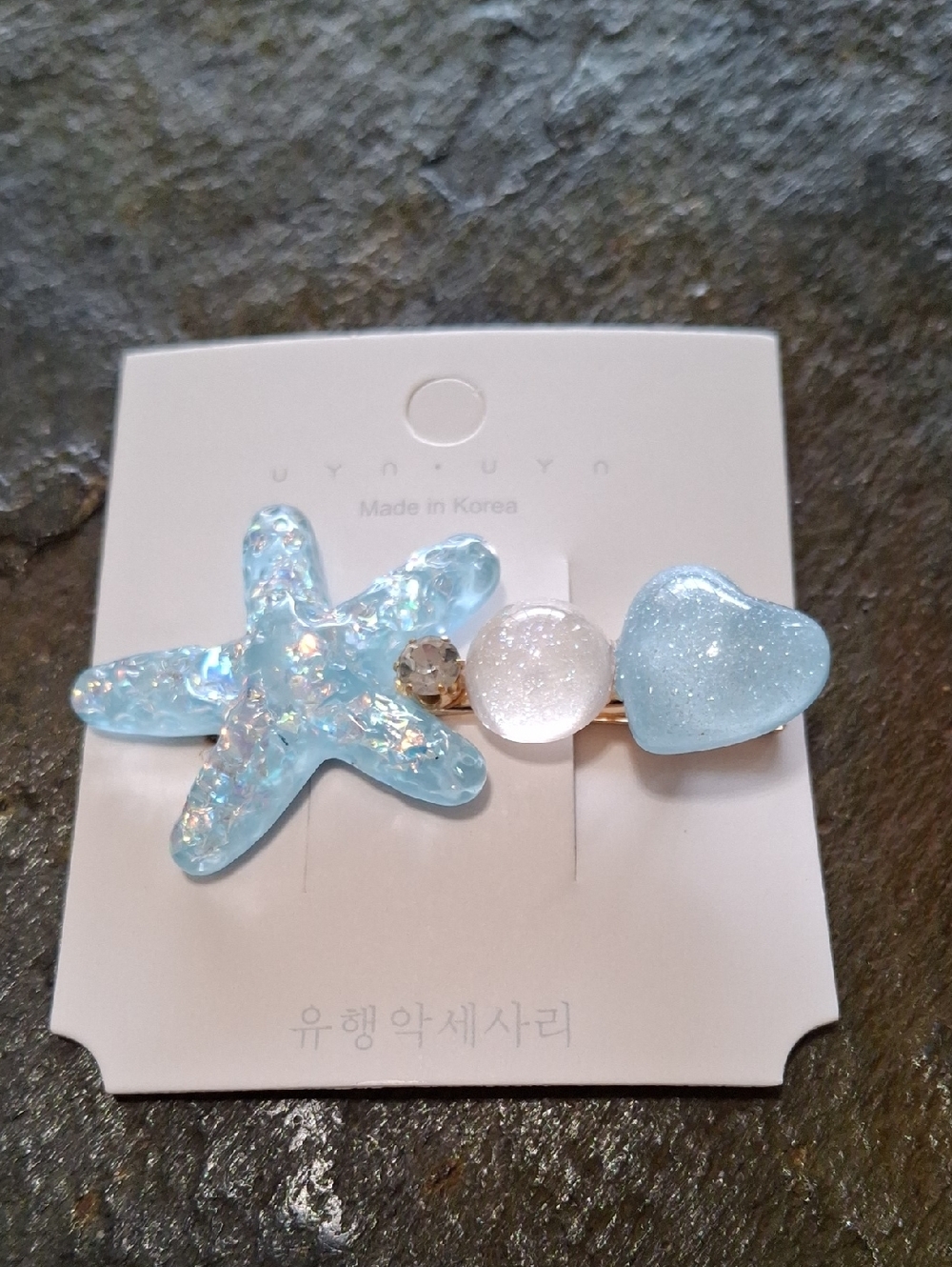 Blue Starfish & Heart Hair Clip